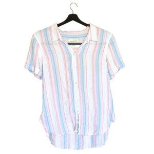 Pastel Vertical Stripe Women's XS American Eagle Button Up Short Sleeve Shirt